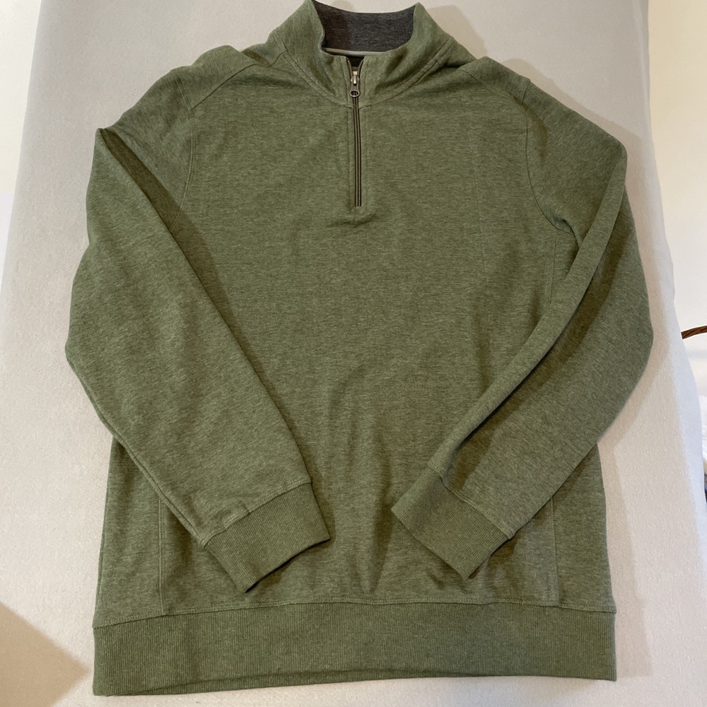 English laundry 3/4 zip pullover‎ men's L Olive Green Ribbed Cuff And Waist